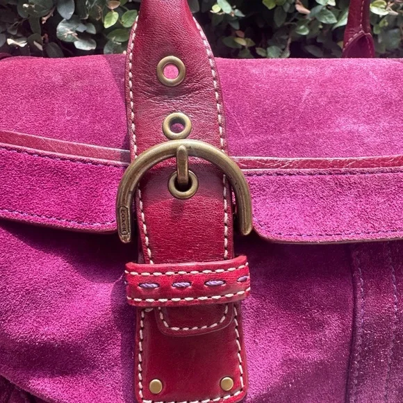 Coach 2004 Soho Magenta Suede Duffle Handbag - RARE COLOR!